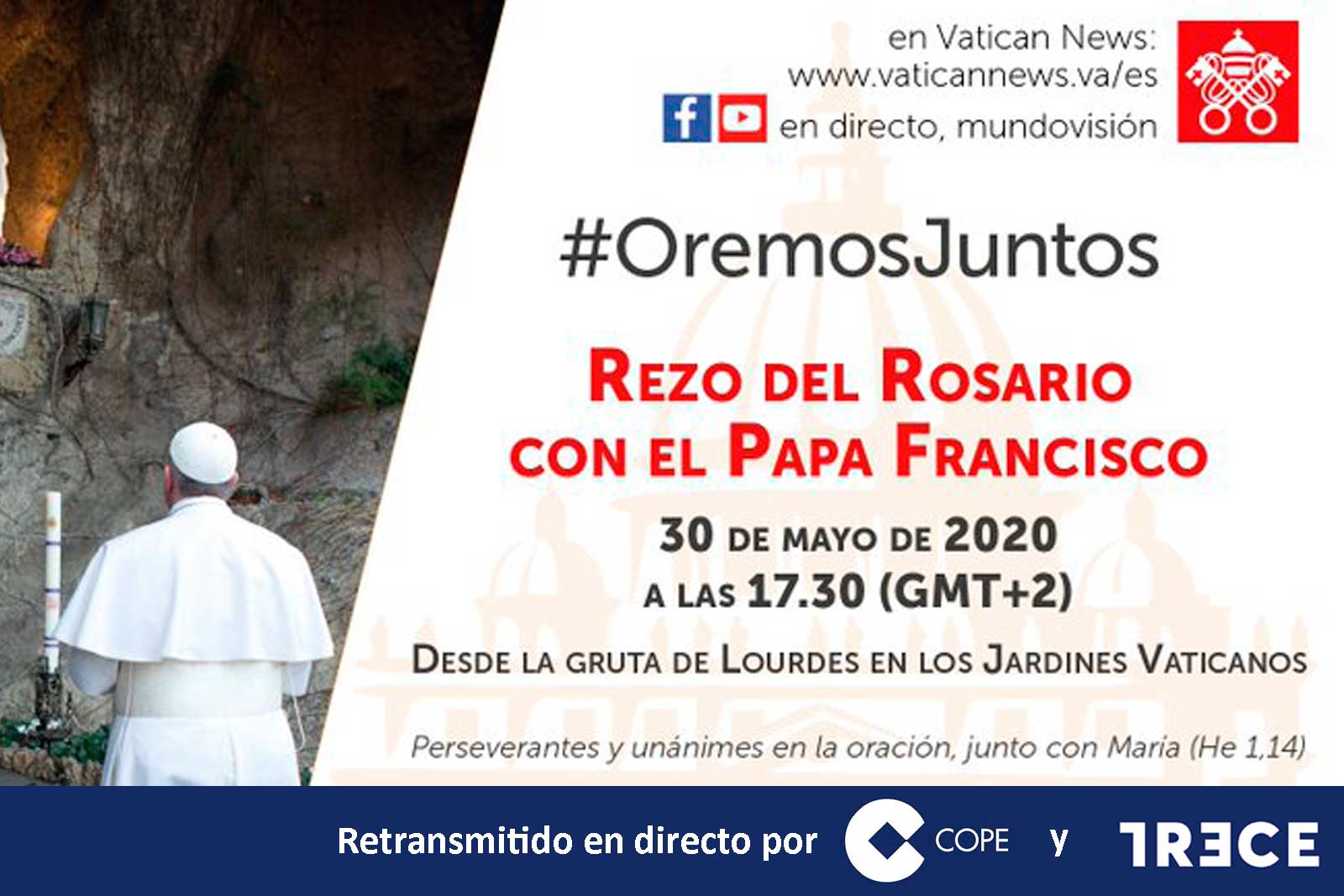 Rezo del Rosario con el Papa por el fin de la pandemia